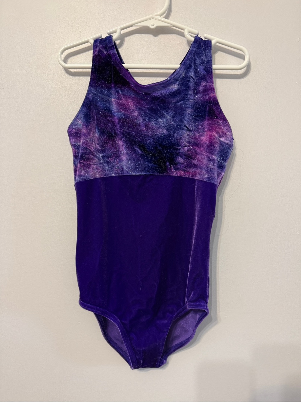 Girls Purple Mondor Velvet One-Piece Leotard Gymnastics Dance Bodysuit Sz 8-10